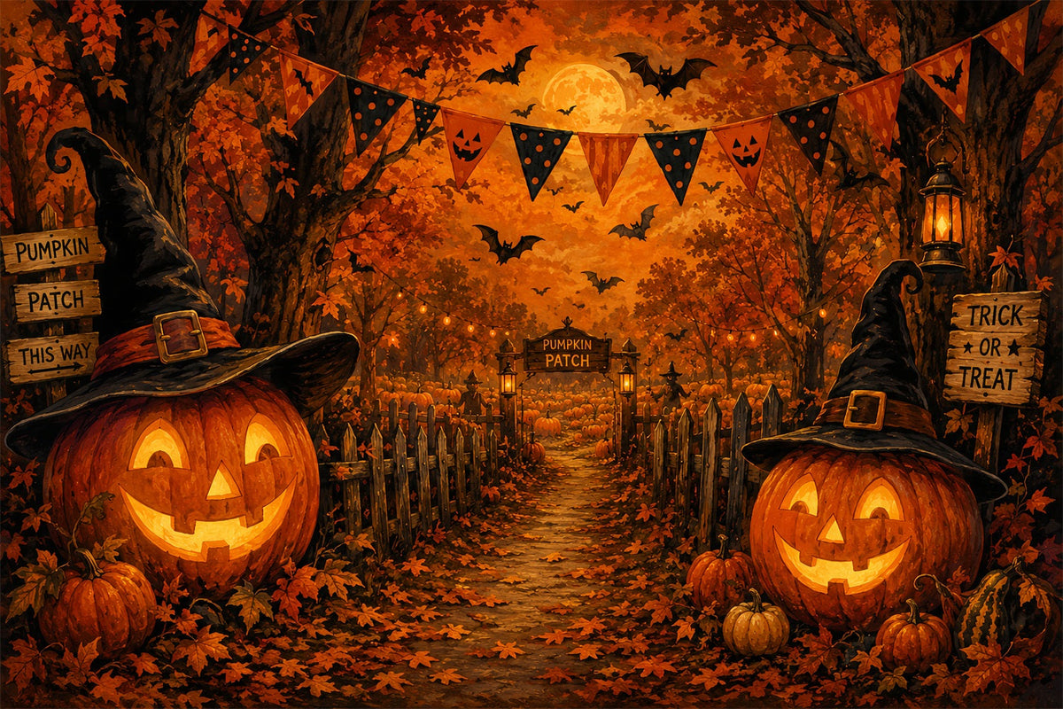 Herbstliche Halloween-KulisseKürbisbeetpfad Gruselige Halloween-Kulissen LXX67-74