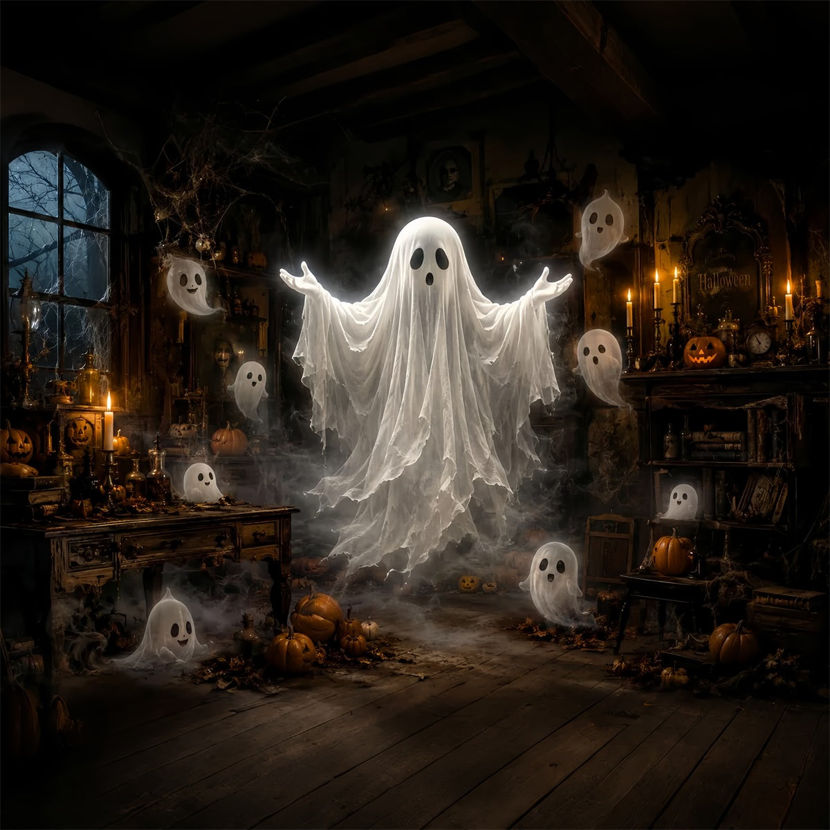 Halloween-Geisterkulisse Schwebender Geist Spukzimmer Gruselige Halloween-Kulisse LXX67-75