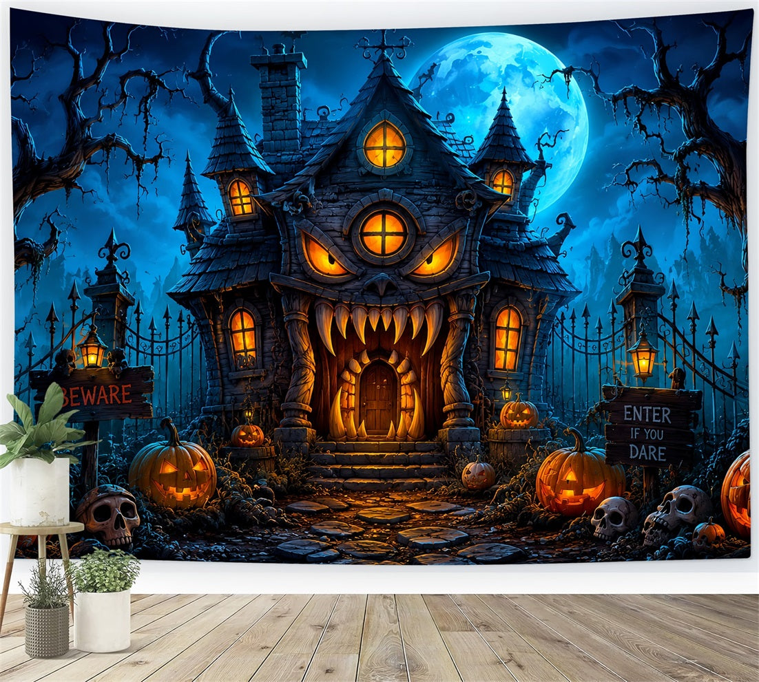 Halloween-Fotohintergrund Im FreienMonsterhaus Mit Kürbissen Bei Nacht LXX67-78