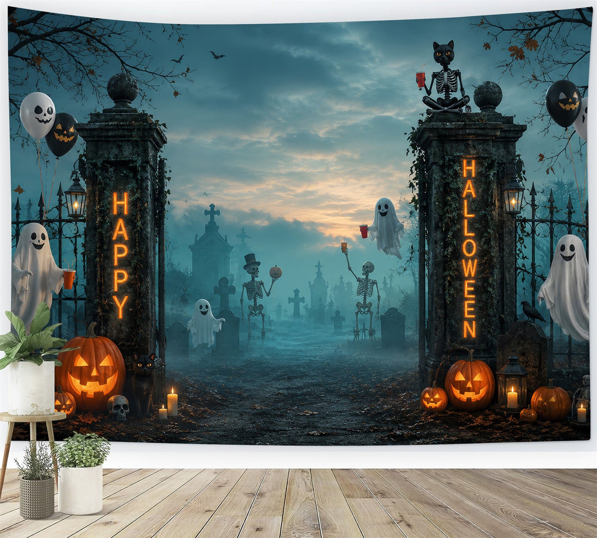 Halloween-Friedhof-Kulissen Geister-Skelett-Friedhofstor-Fotokabinen-Kulisse LXX67-79