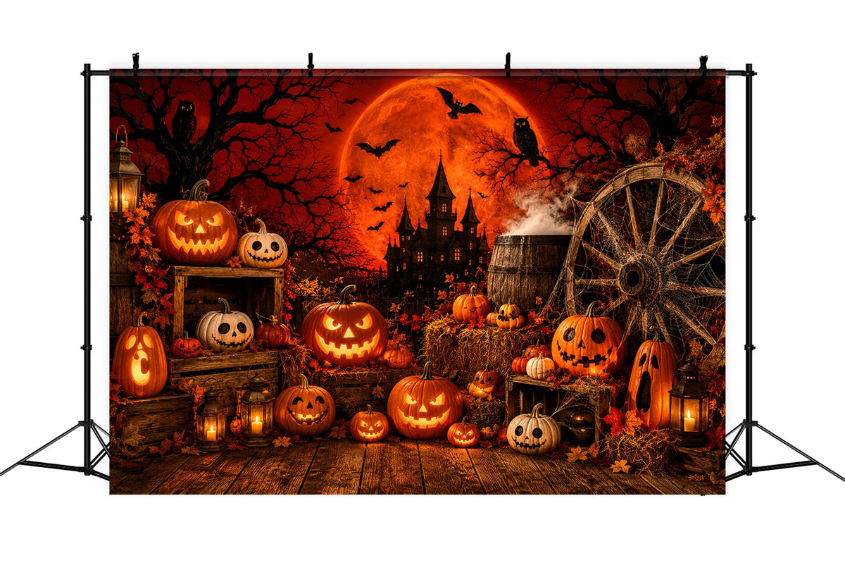Halloween-Hintergrund Für Fotokabine Roter Mond Kürbis-Dekoration Niedlicher Halloween-Hintergrund LXX67-80
