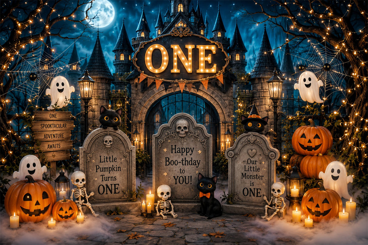 Halloween-Fotohintergrund Boo Geburtstag Friedhof Burg Halloween-Geburtstagshintergrund LXX67-83