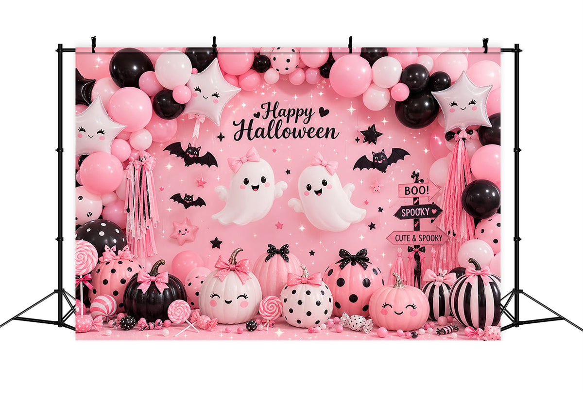 Halloween-Ballon-Hintergrund Rosa Geister-Kürbis-Party-Hintergrund Halloween-Themen-Hintergrund LXX67-86