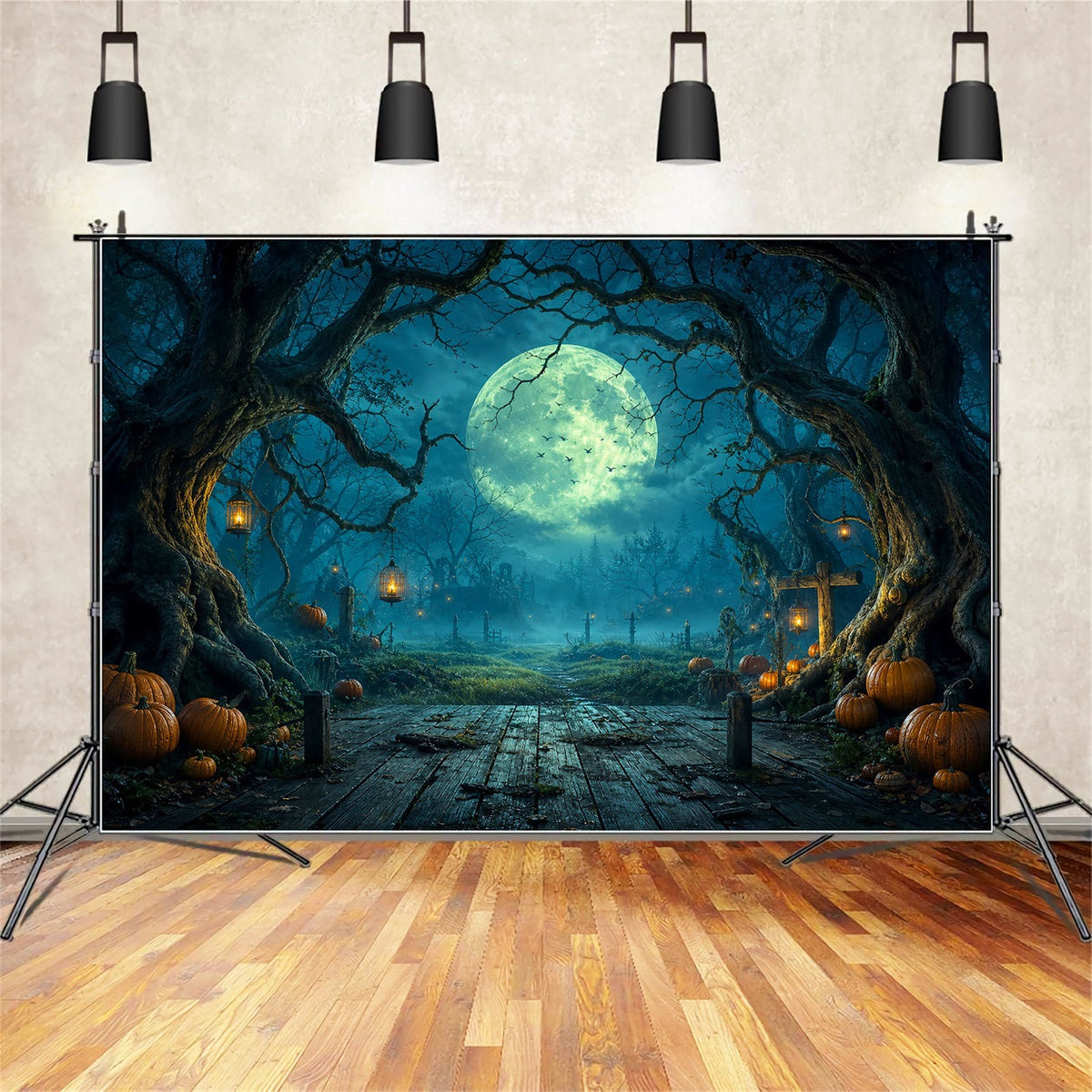 Diy-Halloween-HintergrundideenMondbeschienener Wald Kürbisweg Gruselige Hintergründe Für Halloween LXX67-87
