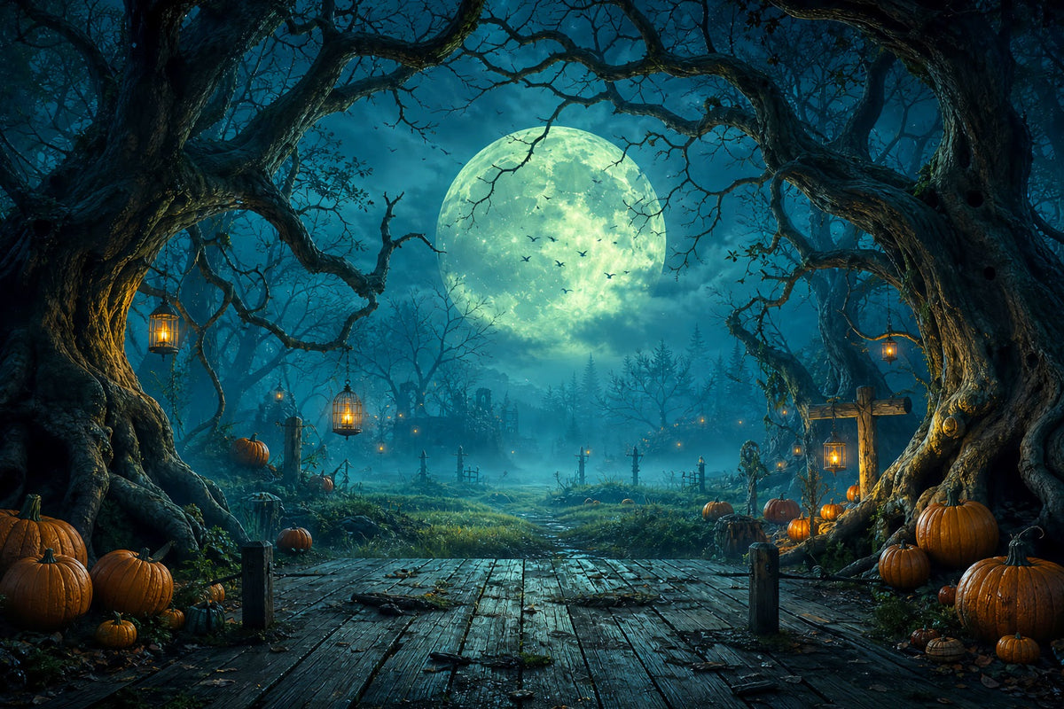 Diy-Halloween-HintergrundideenMondbeschienener Wald Kürbisweg Gruselige Hintergründe Für Halloween LXX67-87