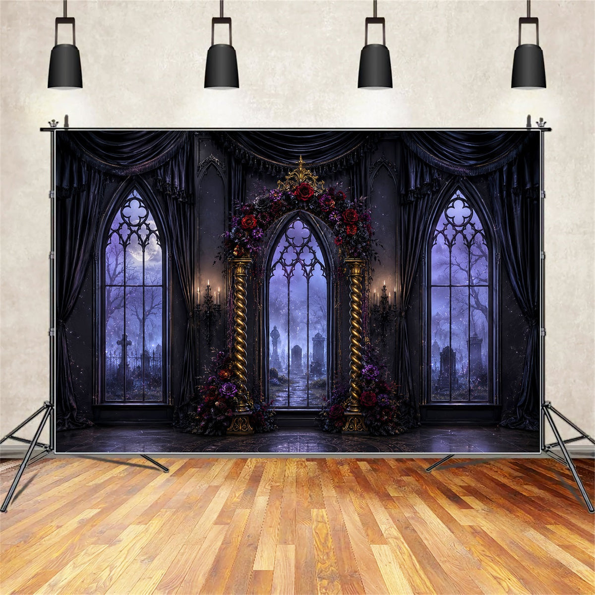 Halloween-Bogen-Hintergrund Gotisches Blumenfenster Große Halloween-Hintergründe LXX67-89