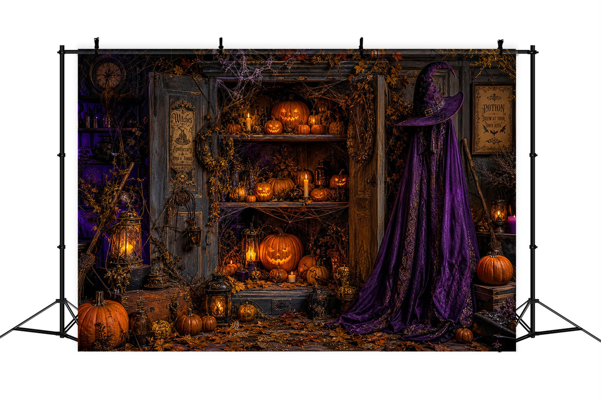 Halloween-Stoffhintergrund Hexe Apotheker Kürbis Schrank Friedhof Halloween Hintergründe LXX67-99
