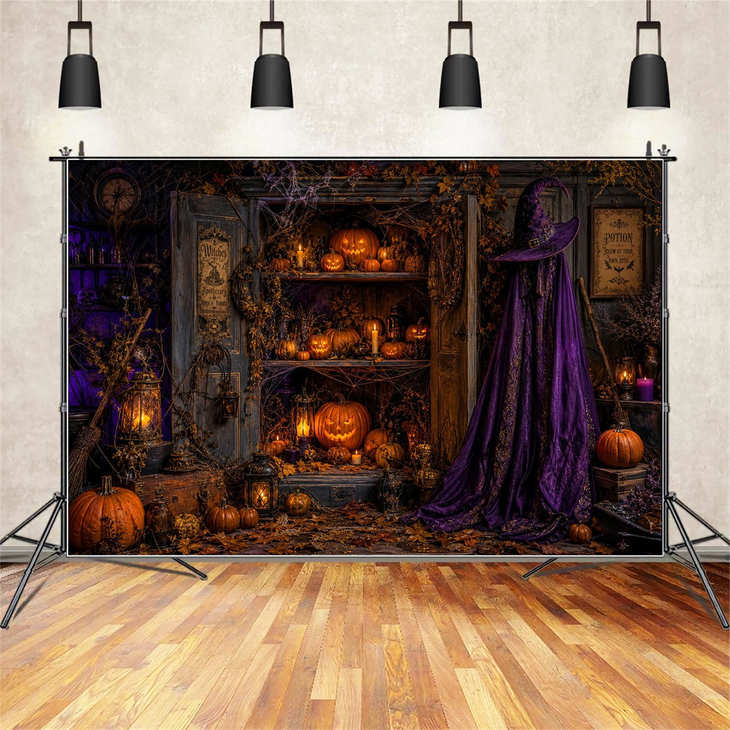 Halloween-Stoffhintergrund Hexe Apotheker Kürbis Schrank Friedhof Halloween Hintergründe LXX67-99
