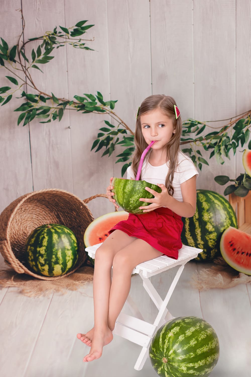Sommer Wassermelonen Holz Fotokabinen Hintergrund M-41