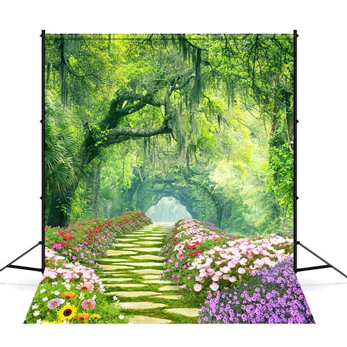 Frühling Blumen Surrounding Trail Mystic Forest Hintergrund M1-38