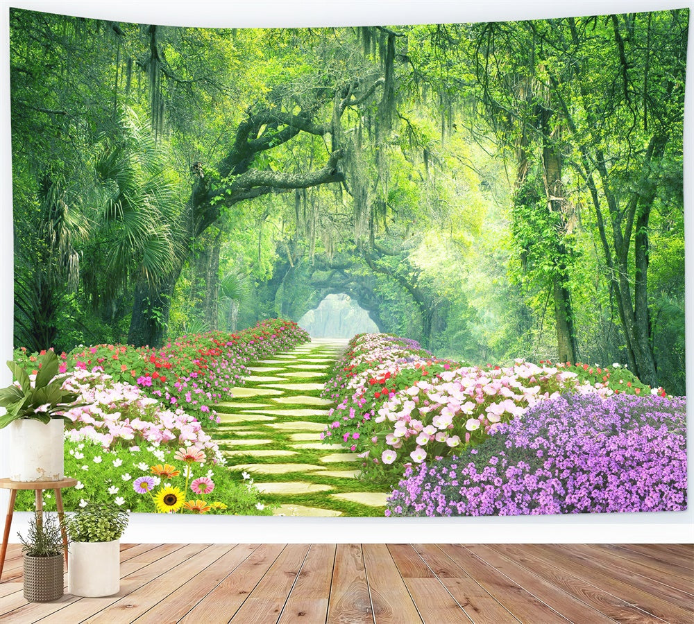 Frühling Blumen Surrounding Trail Mystic Forest Hintergrund M1-38