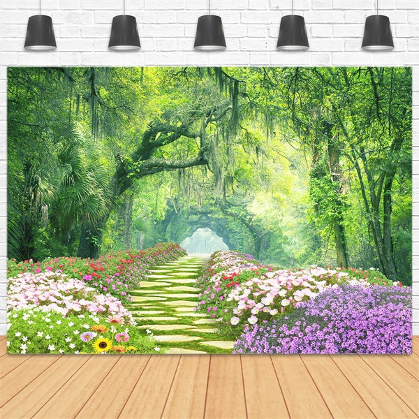 Frühling Blumen Surrounding Trail Mystic Forest Hintergrund M1-38