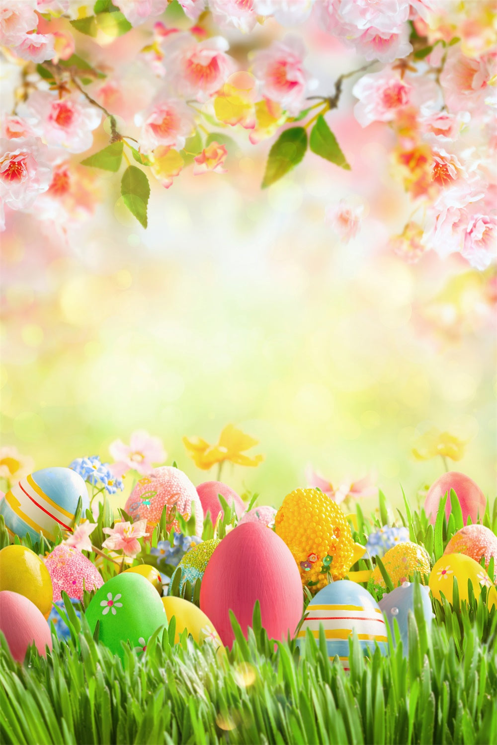 Ostern Warmer Frühlingsrasen Kirschblüten Ei Hintergrund M1-54