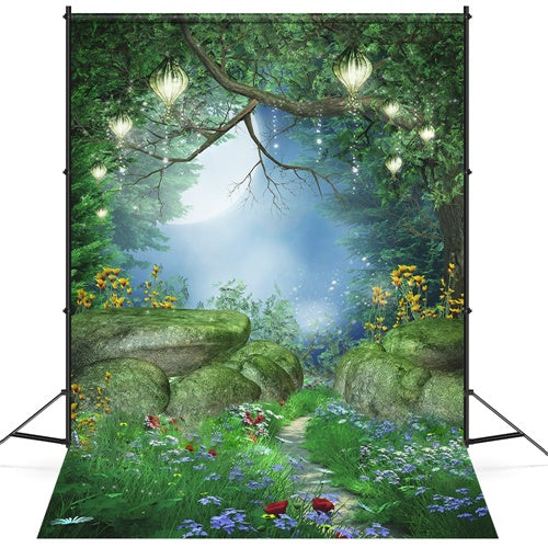Mystische Mori Moos Stein Gras Rote Blume Hintergrund M1-67