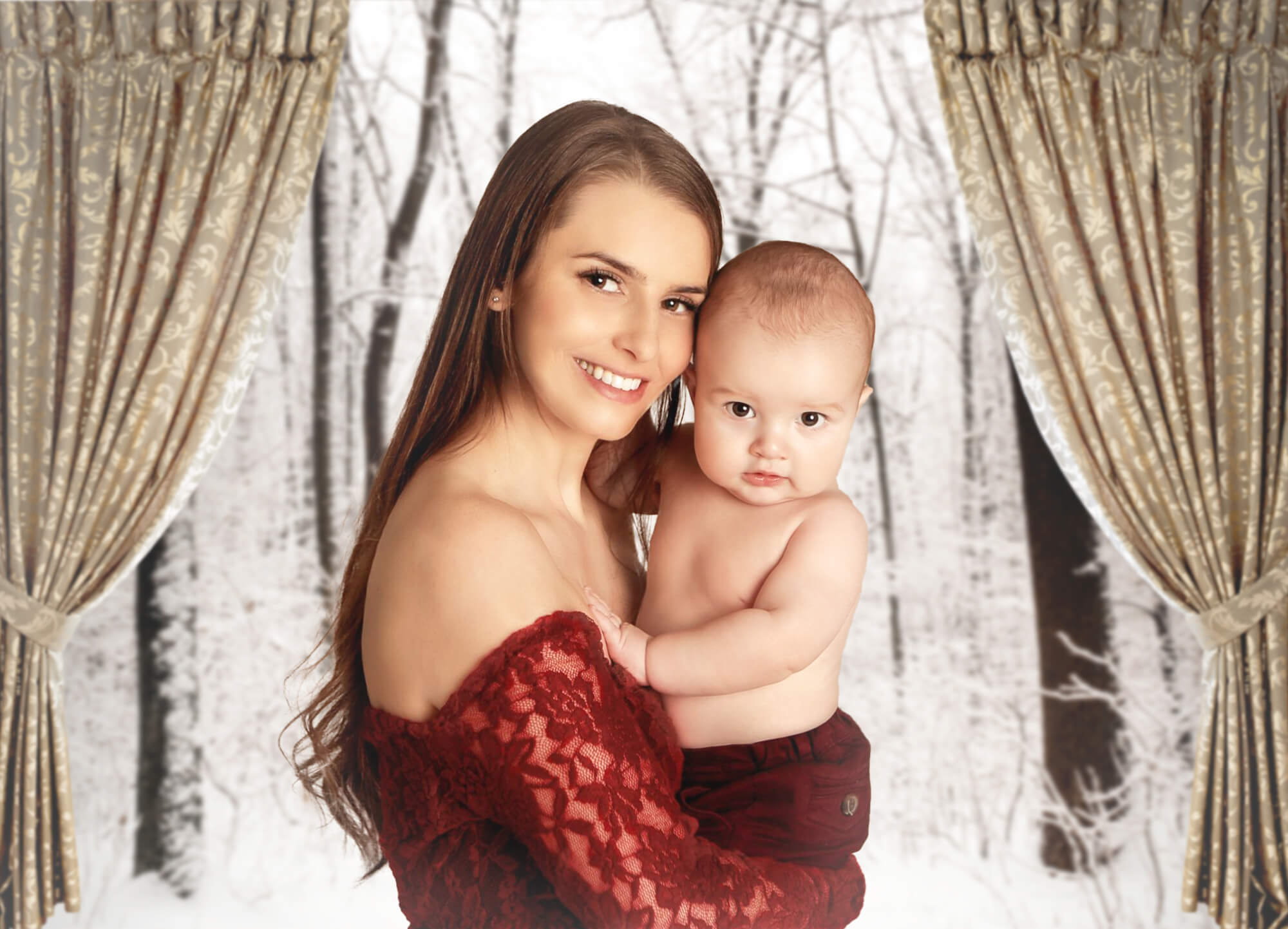 Winter Schnee Fenster Ansicht Vorhang Hintergrund M10-03