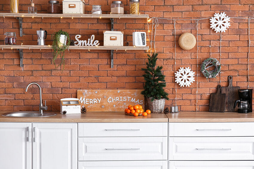 Weihnachten Backsteinmauer Küche Fotografie Hintergrund M10-11