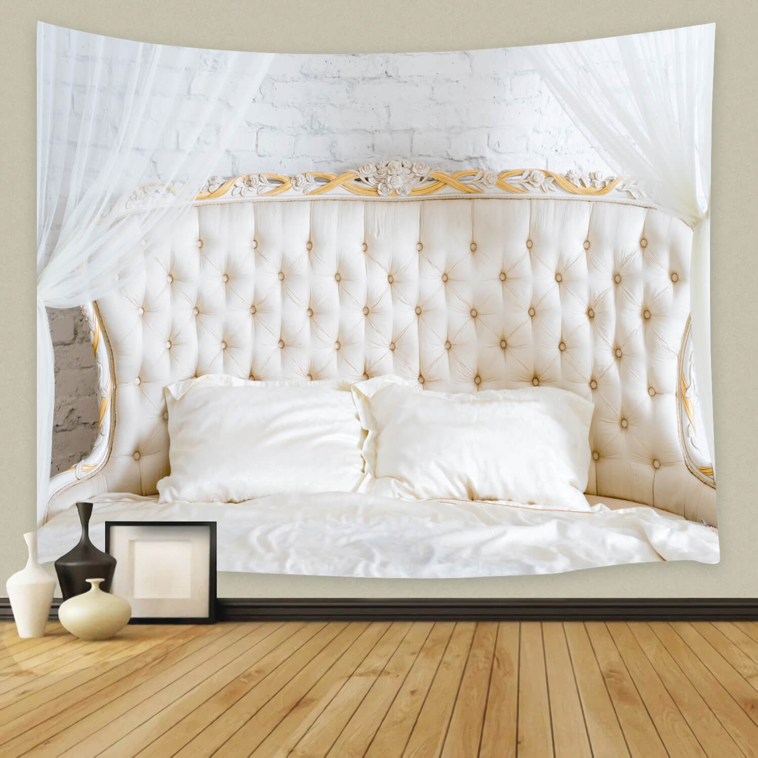 Weißes Schlafzimmer Kopfteil Fotokulisse M11-31