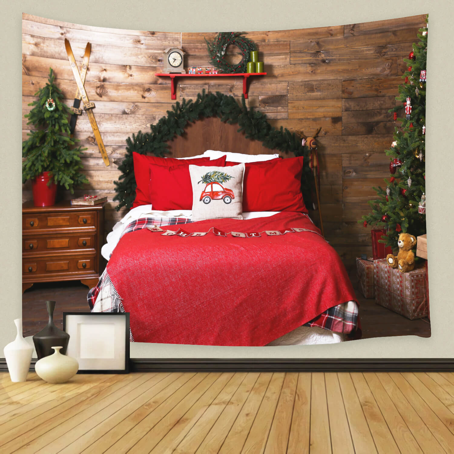 Weihnachten Schlafzimmer Retro Holzwand Hintergrund M11-34
