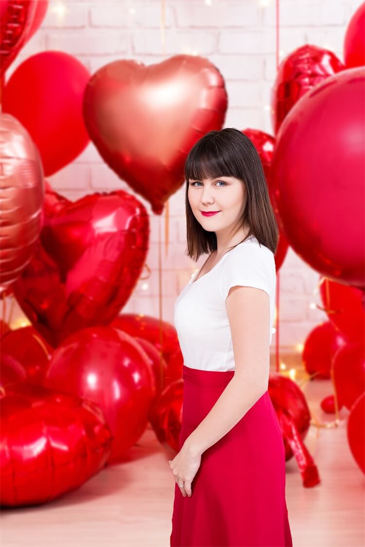 Valentinstag rotes Herz Ballon Strip Lights Weiß Backsteinmauer Zimmer Hintergrund M12-12