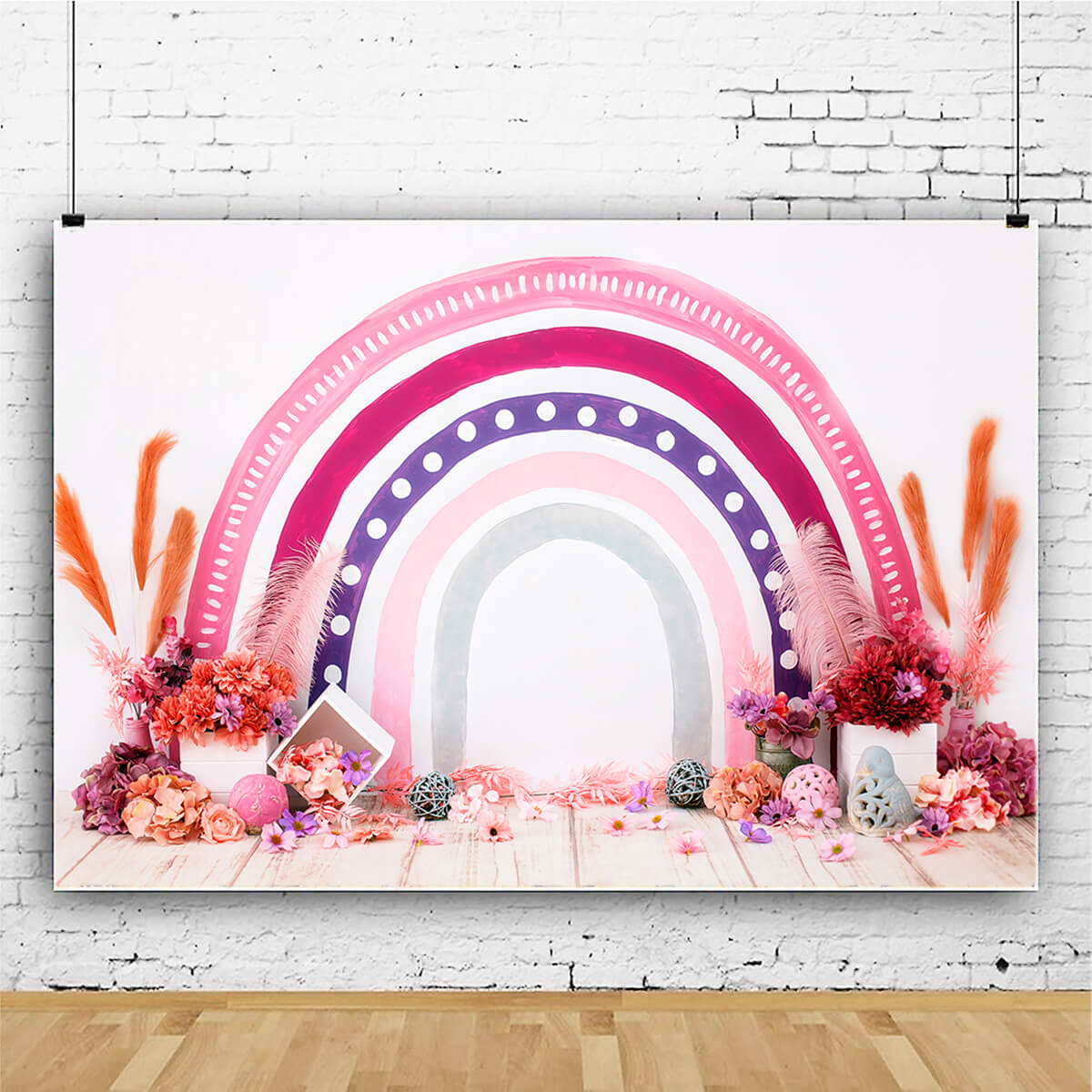 Bohemian Rainbow Rattan Ball Feder getrocknete Blume Hintergrund M12-20