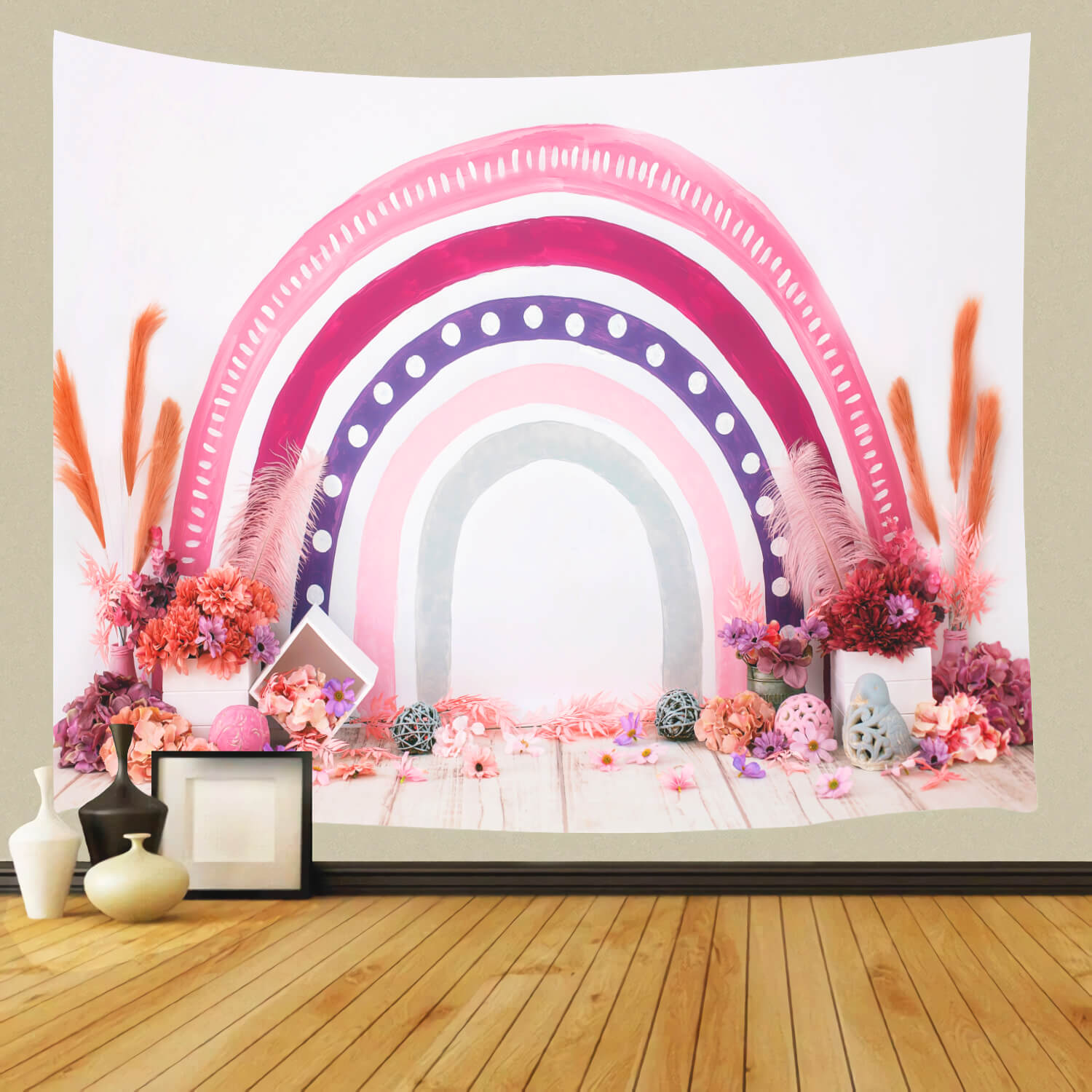 Bohemian Rainbow Rattan Ball Feder getrocknete Blume Hintergrund M12-20