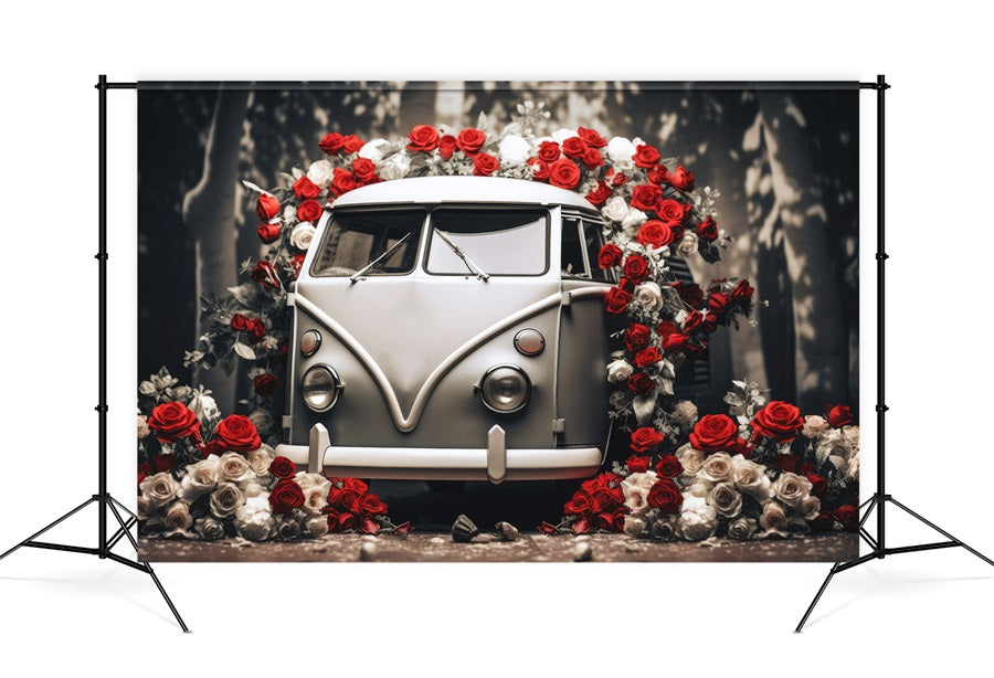 Valentinstag Oldtimer Rote und weiße Rosen Romantische Kulisse M12-34
