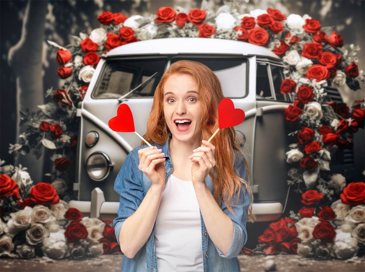 Valentinstag Oldtimer Rote und weiße Rosen Romantische Kulisse M12-34