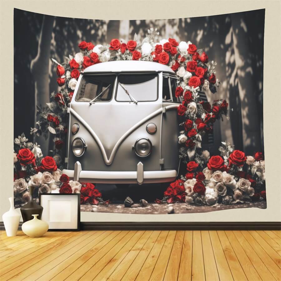 Valentinstag Oldtimer Rote und weiße Rosen Romantische Kulisse M12-34