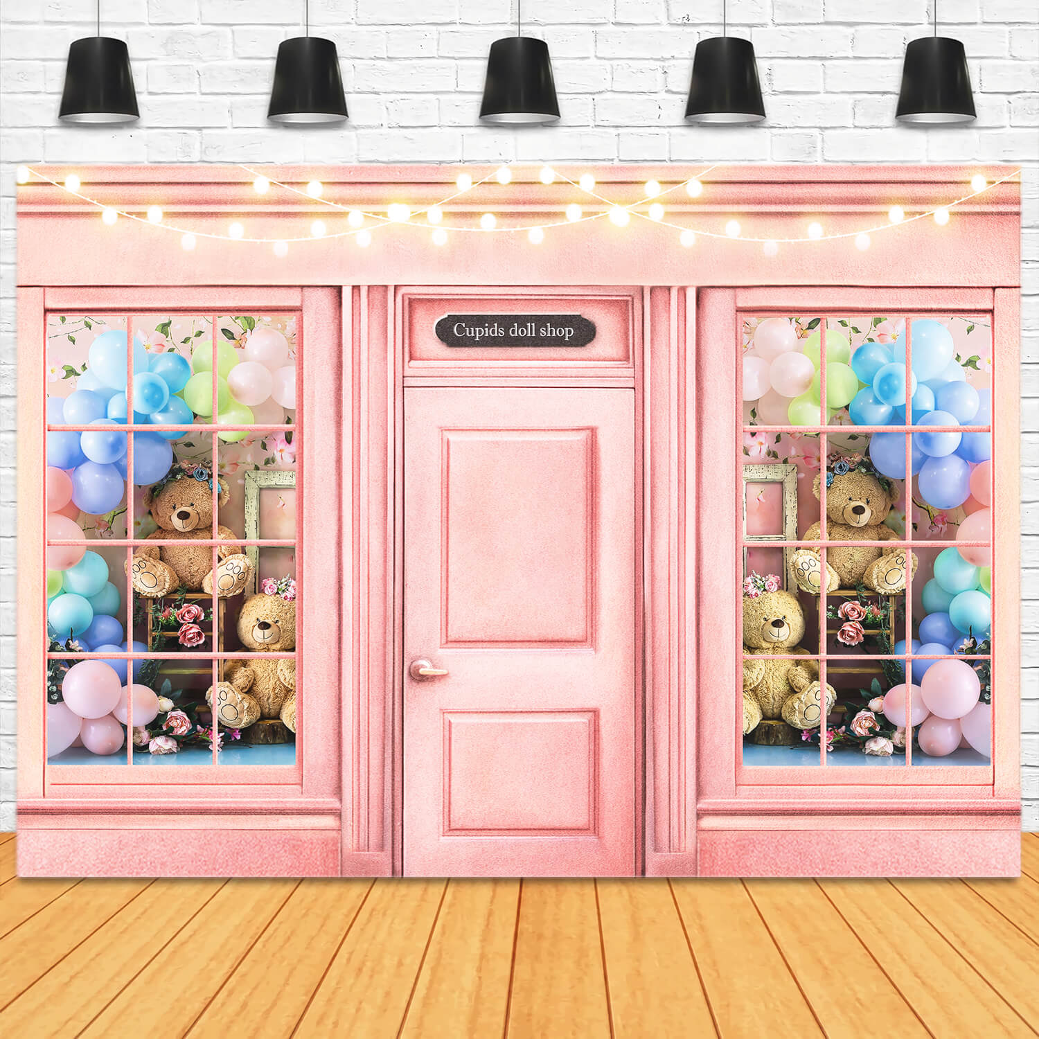 Cupid Doll Shop Bunte Luftballons Teddybär Fantasie Lichter Valentinstag Hintergrund M12-43