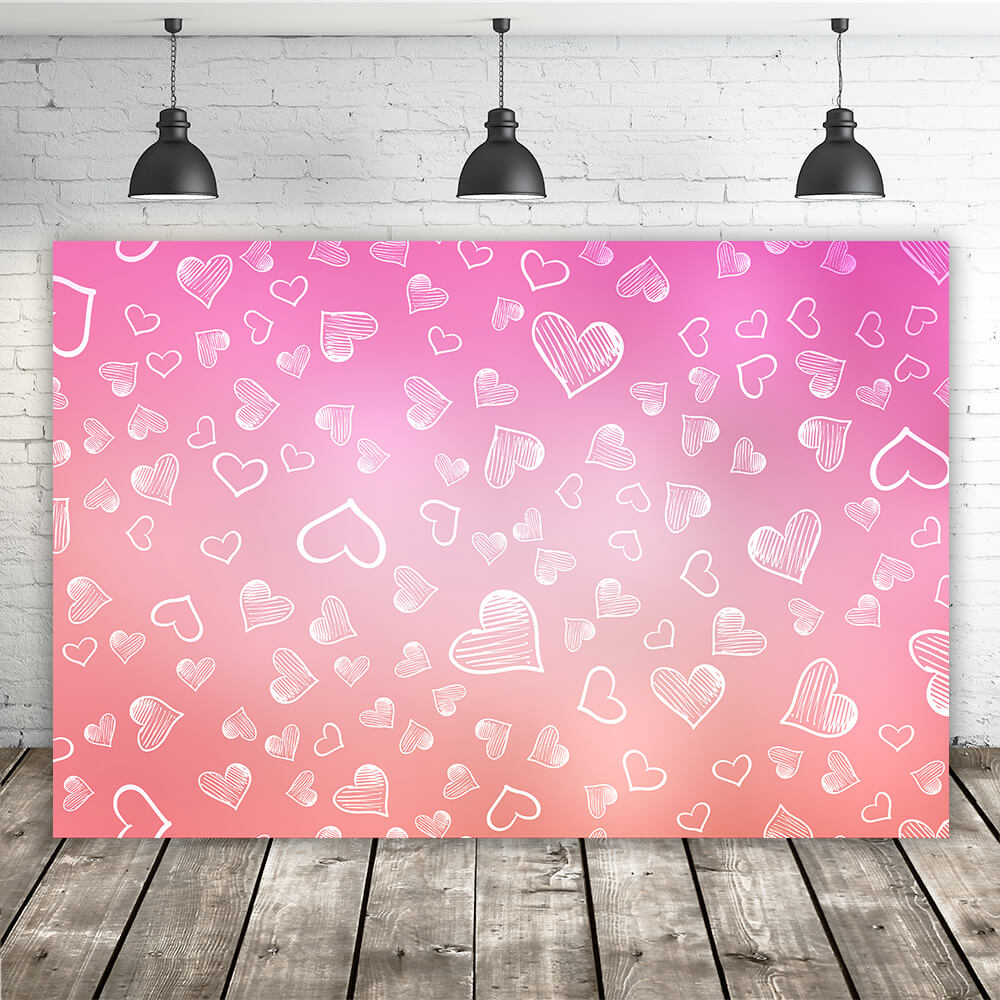 Valentinstag Farbverlauf Rosa Weiß Kreide Doodle Kleines Herz Backdrop M12-47