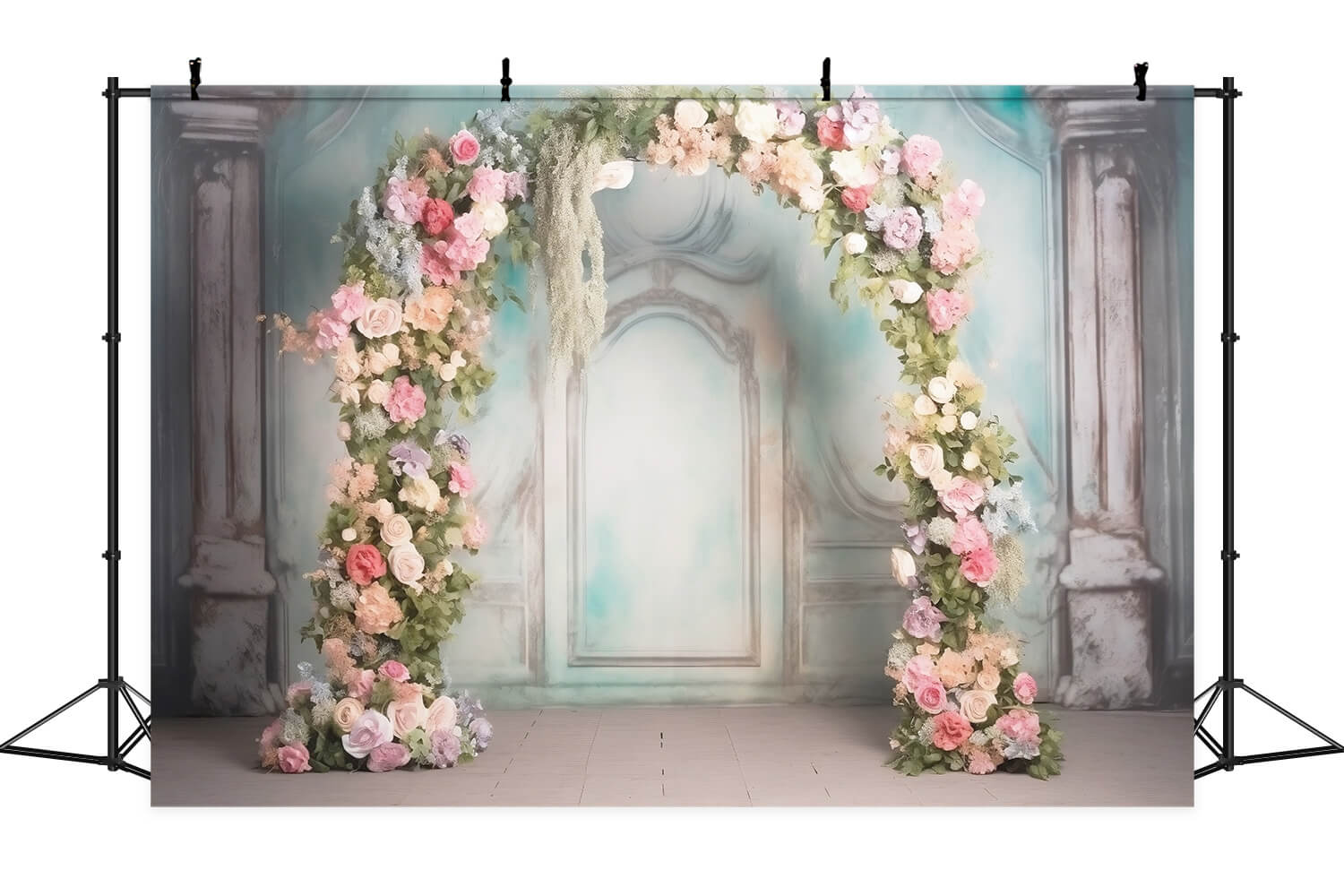 Handgemalte Linienskulptur Wand Römische Säule Blumenbogen Hintergrund M2-13