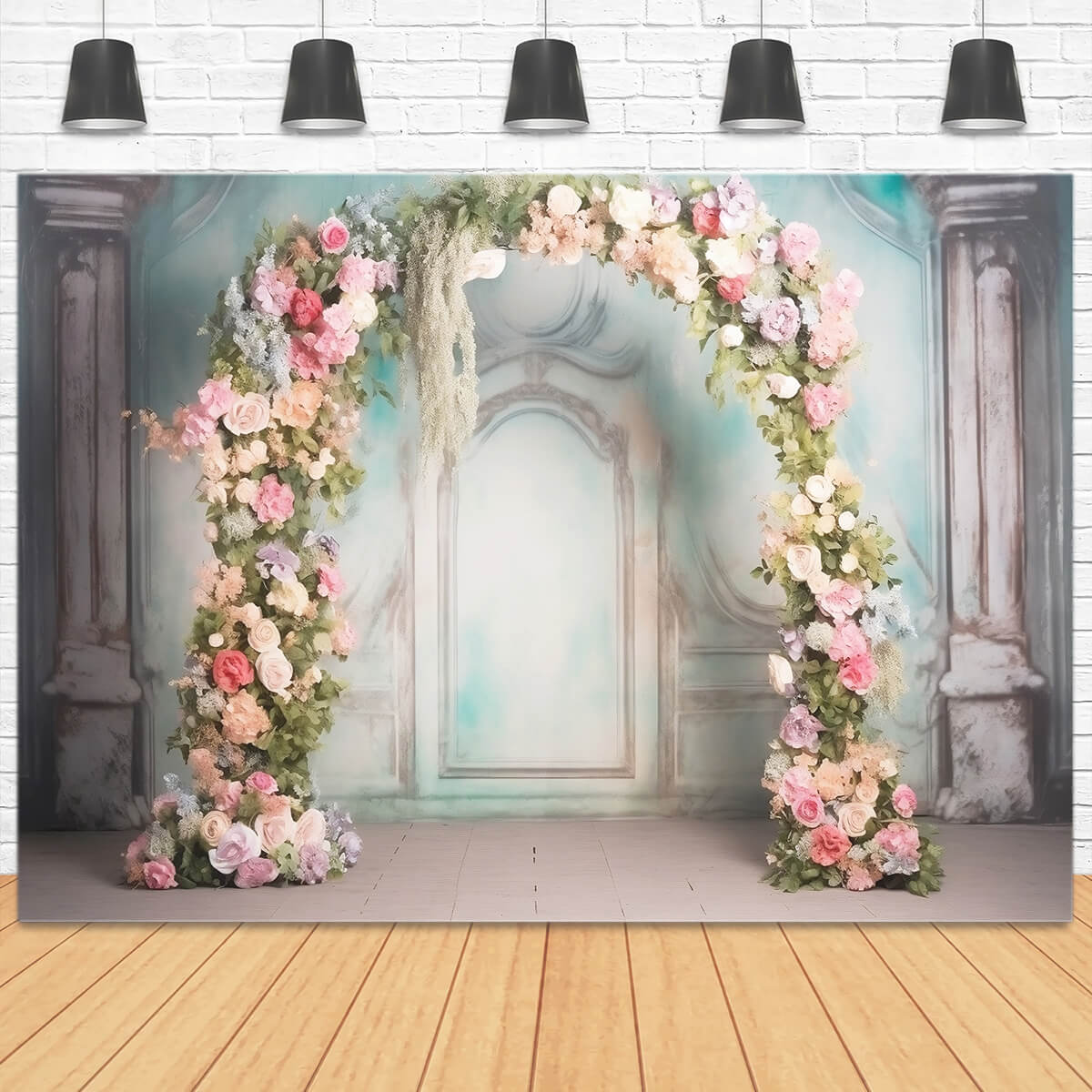Handgemalte Linienskulptur Wand Römische Säule Blumenbogen Hintergrund M2-13