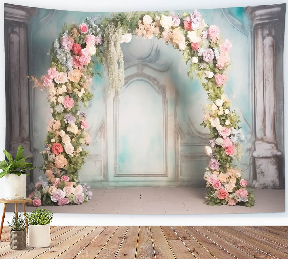 Handgemalte Linienskulptur Wand Römische Säule Blumenbogen Hintergrund M2-13