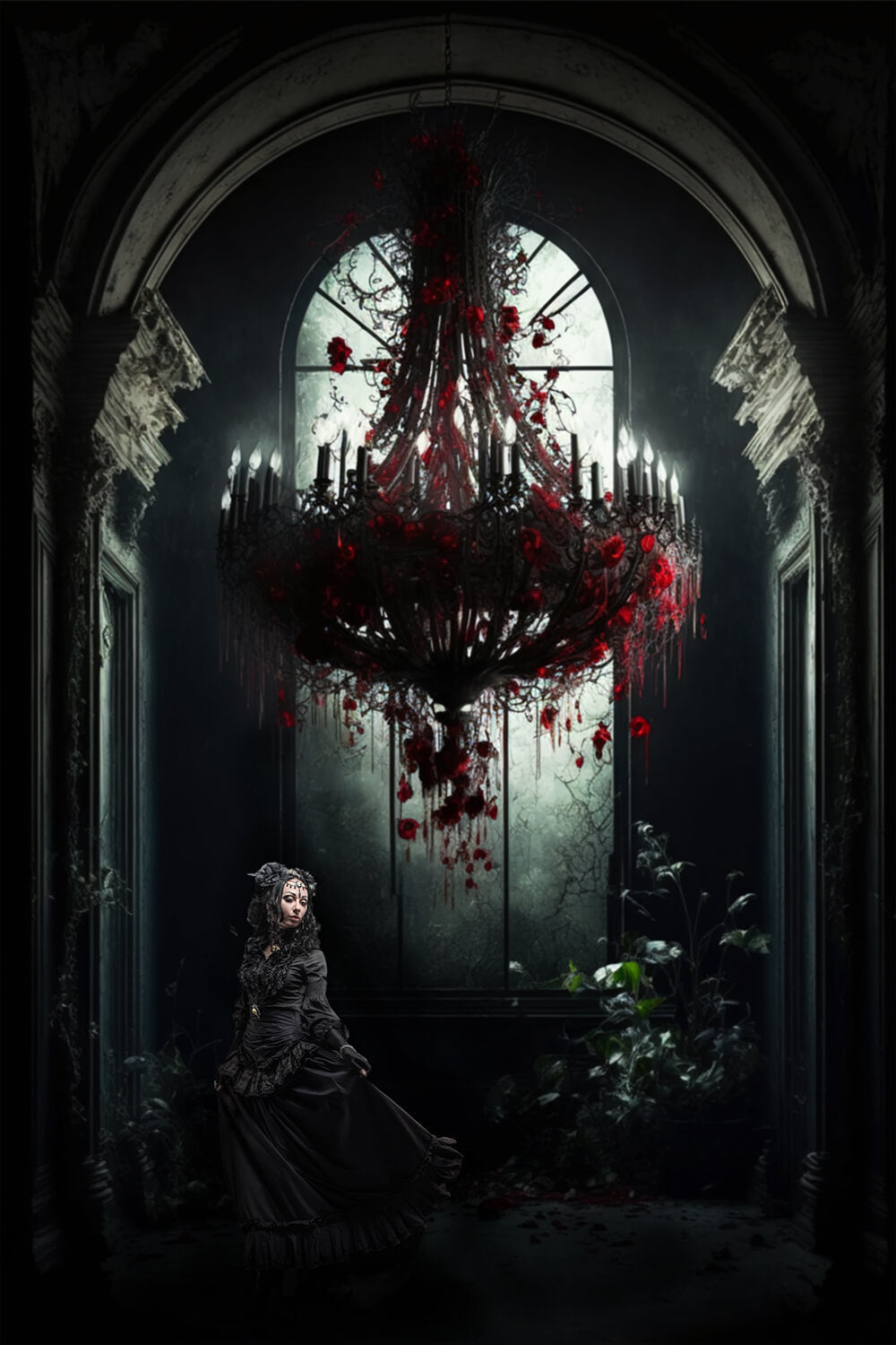 Gotischer Bogen Tür Blumen Kerzenhalter Hintergrund M5-01