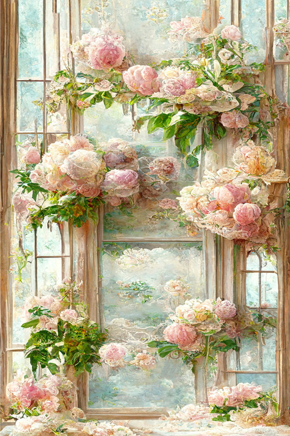 Fine Art Ölgemälde Fenster Blumen Hintergrund M5-150