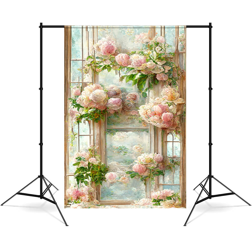 Fine Art Ölgemälde Fenster Blumen Hintergrund M5-150