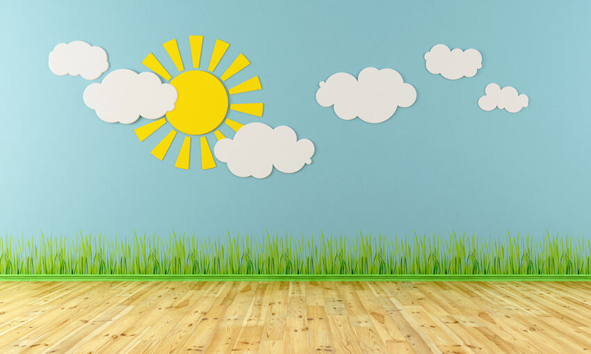 Cartoon Prairie Sonne Wolken Schulhintergrund M5-97