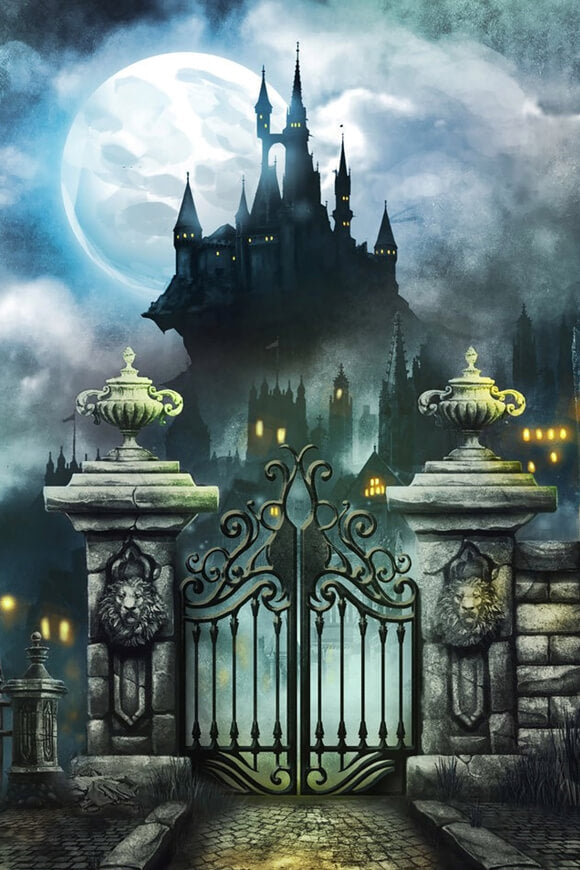 Halloween Vollmondnacht Horror Villa Hintergrund M6-131