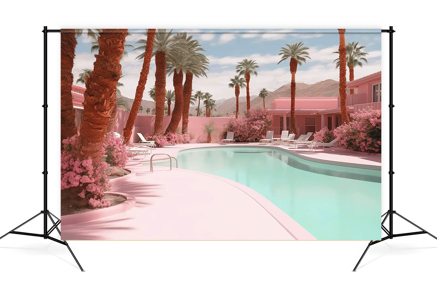 Verträumte Puppel Rosa Strandhaus Pool Hintergrund M7-100