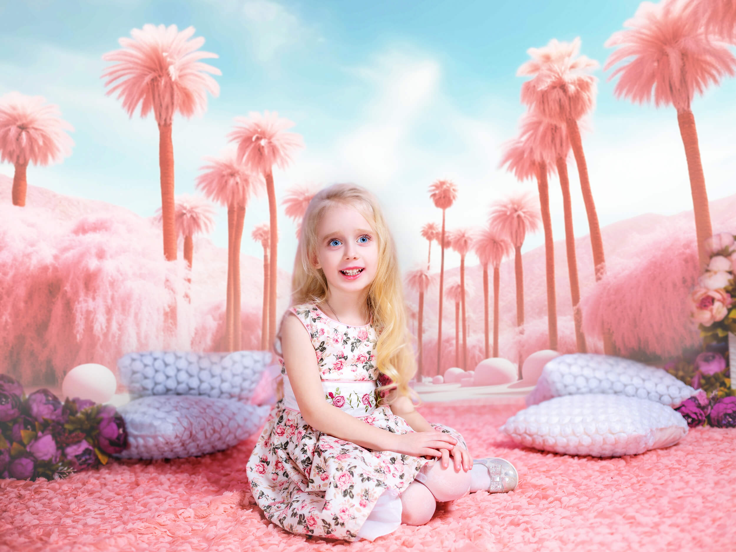 Mode Puppe Rosa Strand Palme Hintergrund M7-104