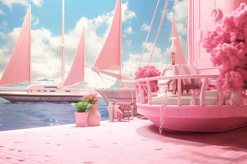 Rosa Strand Yacht Fantasie Puppen Hintergrund M7-107