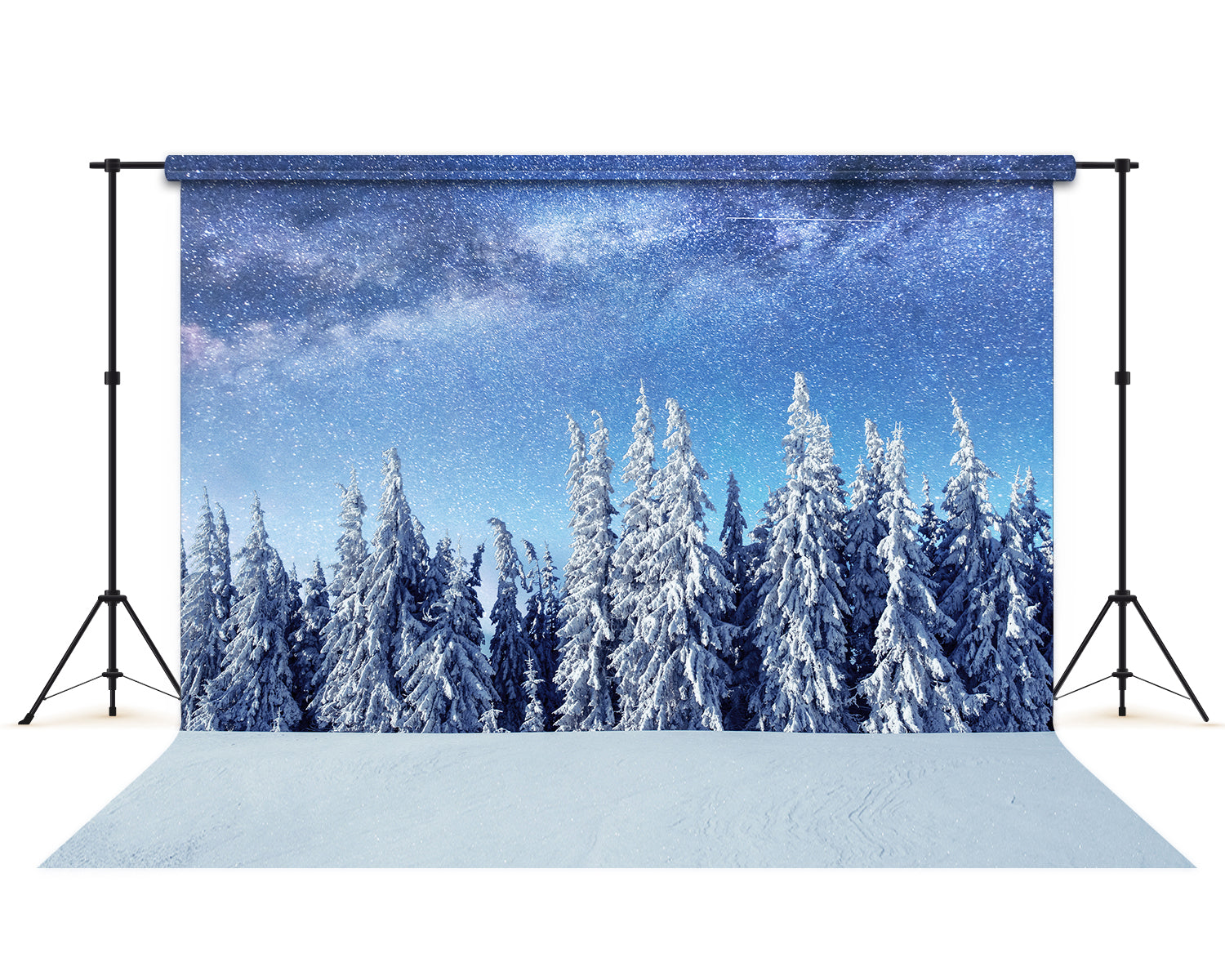 Hintergrundbild Wald mit schneebedeckten Bäumen Sternenhimmel Winter M7-24