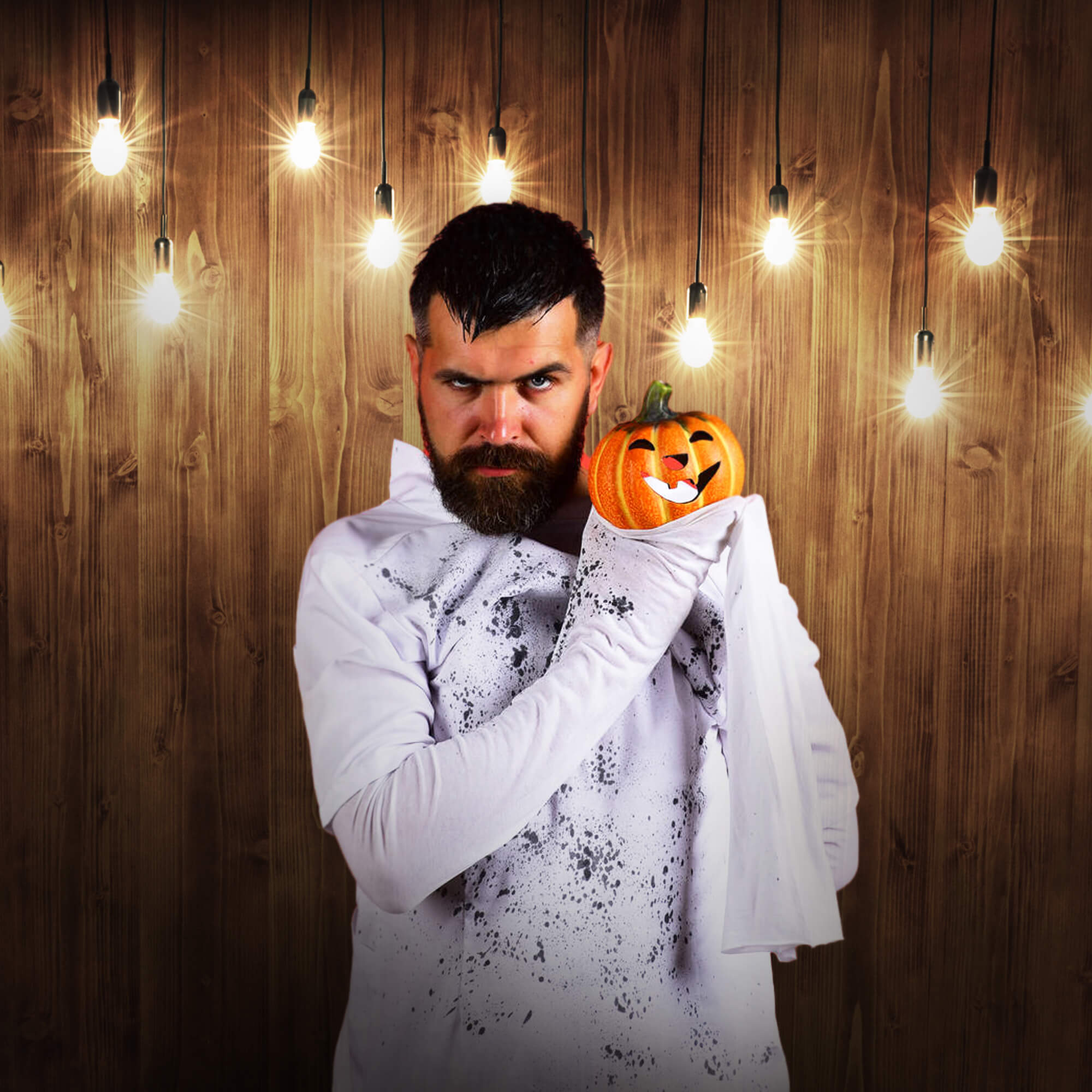 Rustikaler Wandhintergrund Aus Holz mit Glühbirnen M7-80