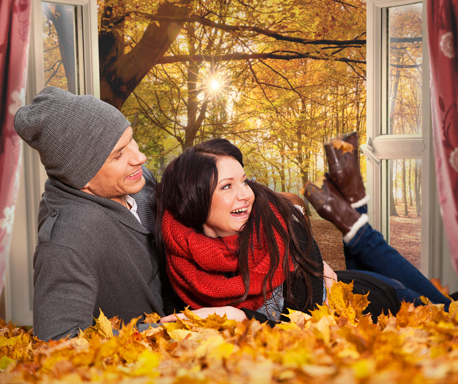 Hintergrundbild Herbst Wald Sonnenaufgang Fenster Landschaft M7-81