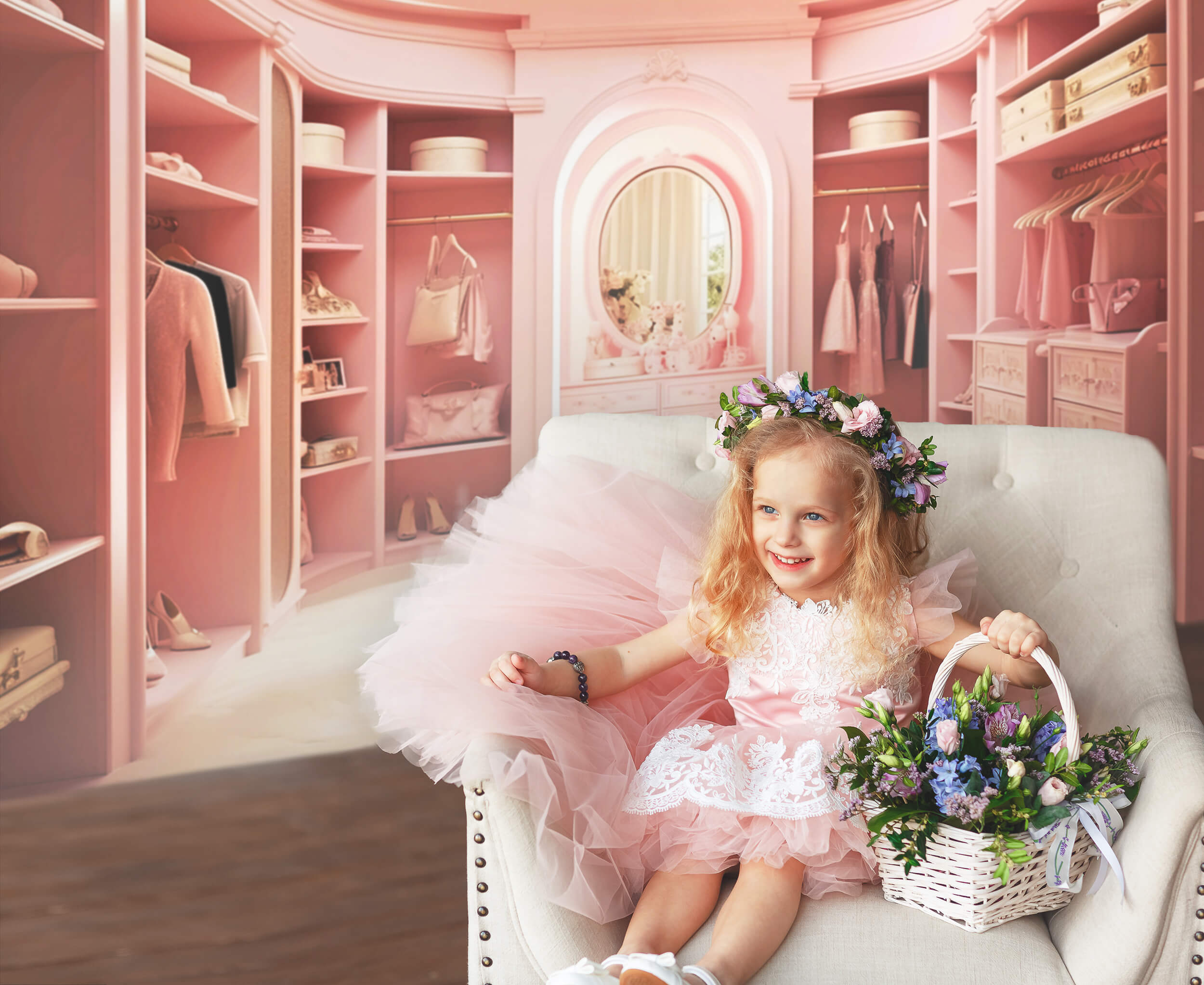 Fantasie Puppe Rosa verträumter Schrankkleid Hintergrund M7-98