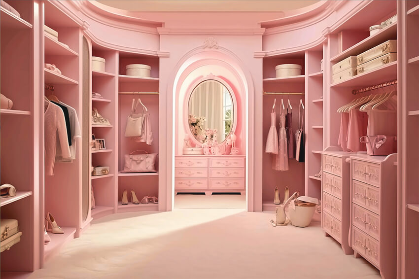 Fantasie Puppe Rosa verträumter Schrankkleid Hintergrund M7-98