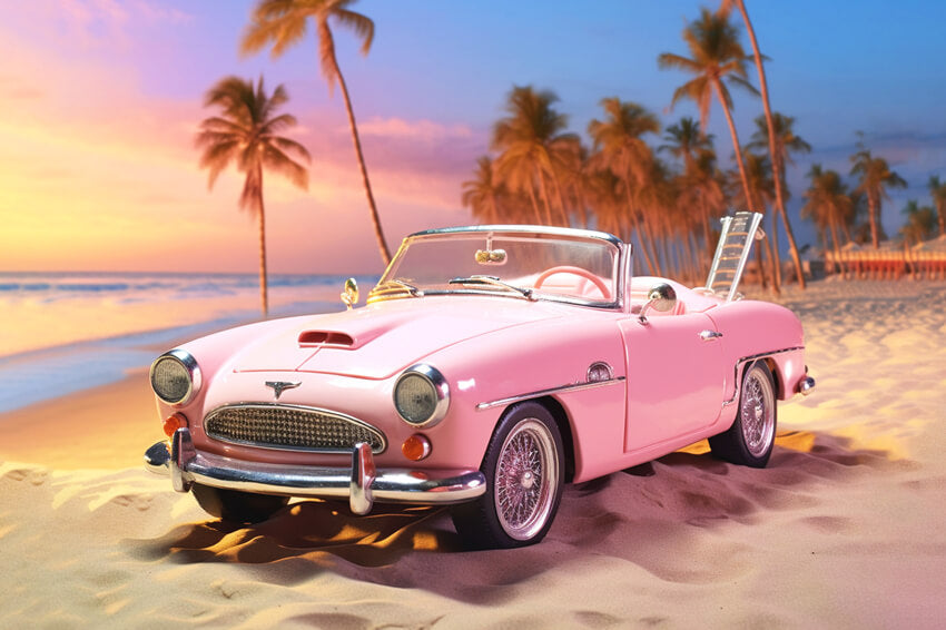Sommer Strand Rosa Auto Modepuppen Hintergrund M7-99