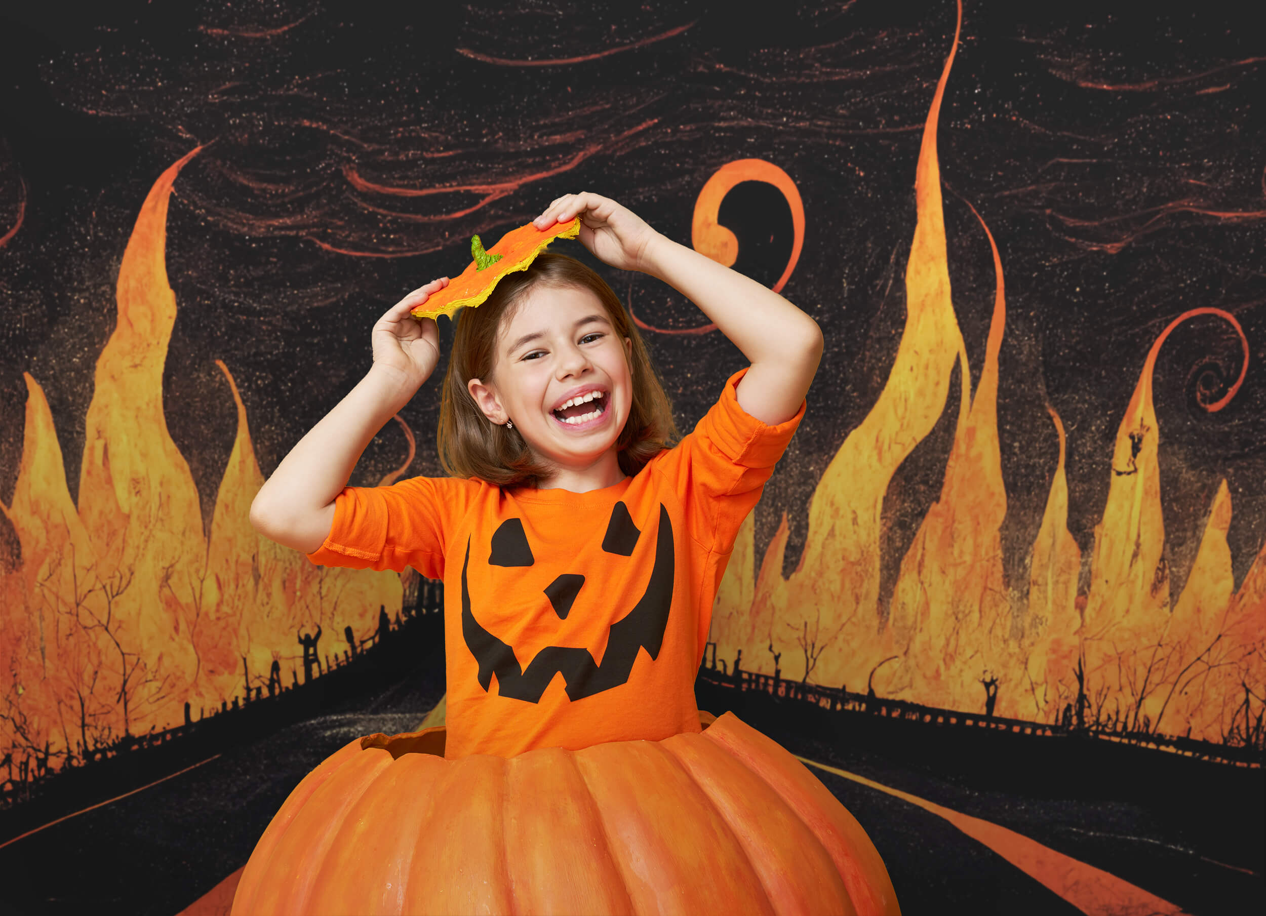 Autobahn zur Hölle Flammen Halloween Kulisse M8-15