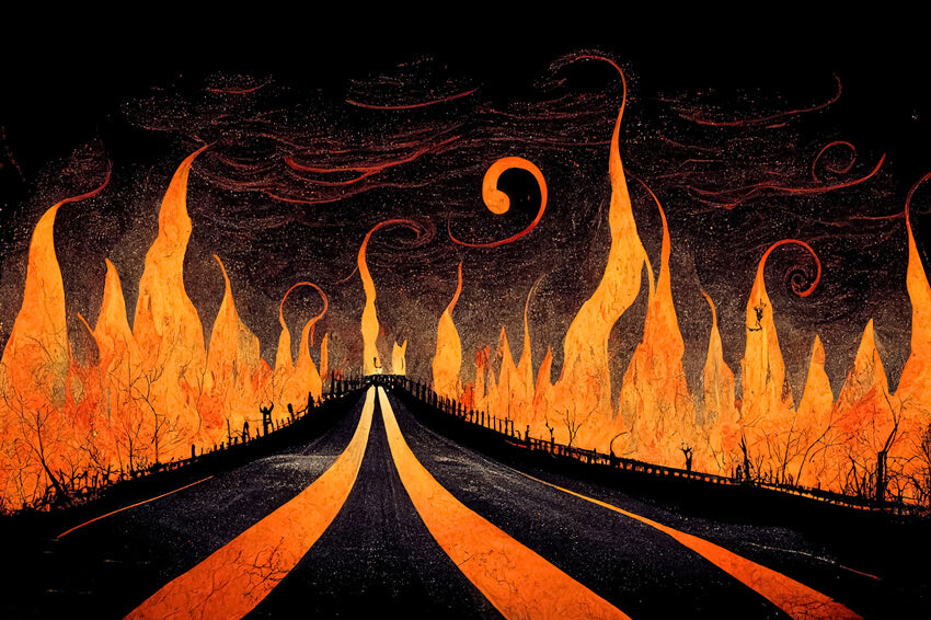 Autobahn zur Hölle Flammen Halloween Kulisse M8-15