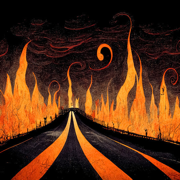 Autobahn zur Hölle Flammen Halloween Kulisse M8-15